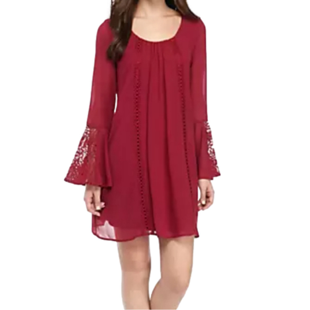 Sequin Hearts Chiffon Bell Sleeve Dress S